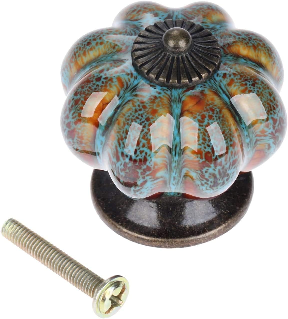 Mgoodoo 20PCS Cabinet Knobs Drawer Handles,Pumpkin Shaped Cabinet Handle with Leopard Print,Blue Cupboards Door Knobs with Screws,Ceramic Pull for Dresser Drawers and Kitchen Bathroom Cabinet Office