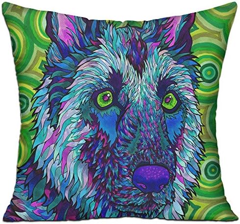 Noi Viviamo Throw Pillow Case Decorative Tie Dye German Shepherd Dog Green Pillow Decorative For Sofa, Lap Desk, Home Pillow Cotton Linen Cushion Covers Filled Pillow Form Insert 18 X 18 Inch