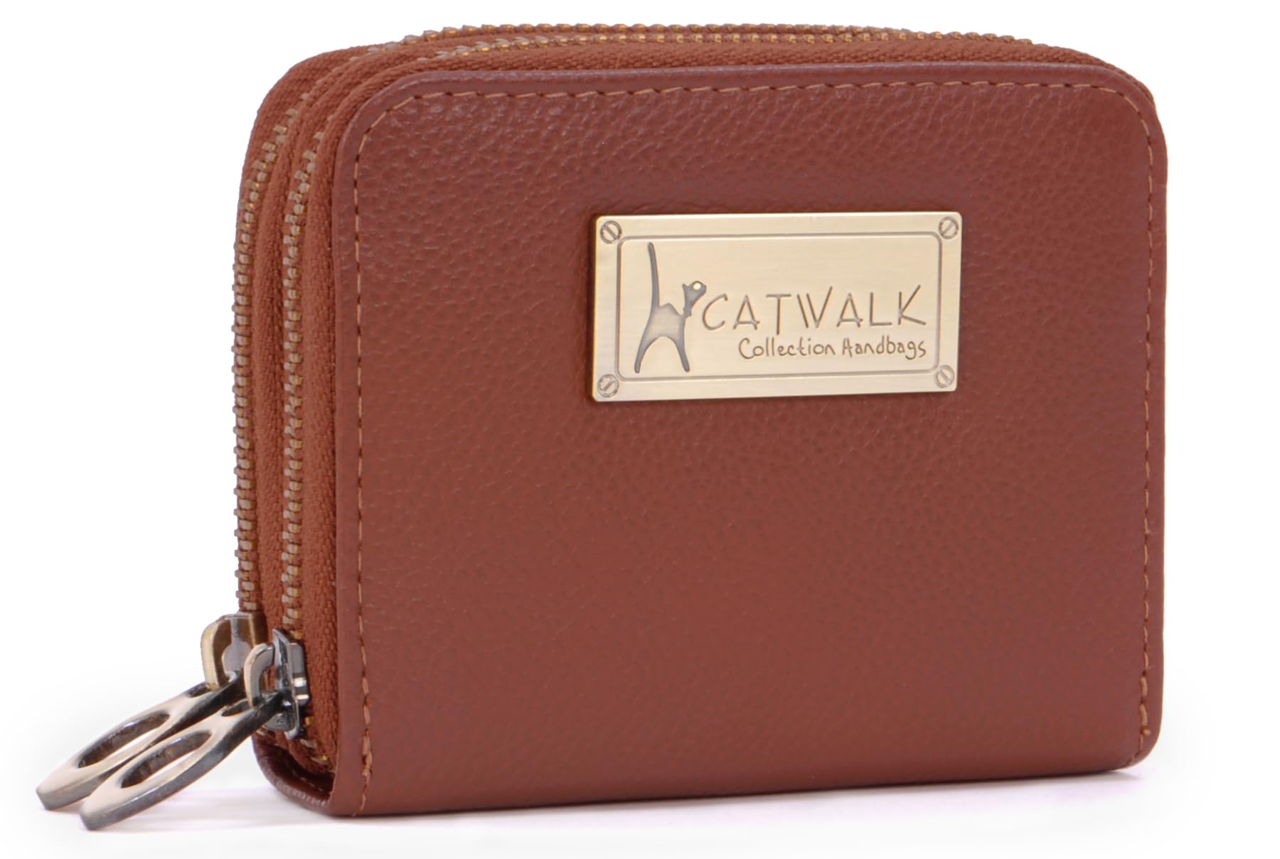 Catwalk Collection Handbags - Ladies Small Leather Zip Purse - Women's Wallet - Coin Purse with 13 Card Slots - RFID Protection - Isla - Tan