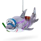Snorkeling Shark Blown Glass Christmas Ornament