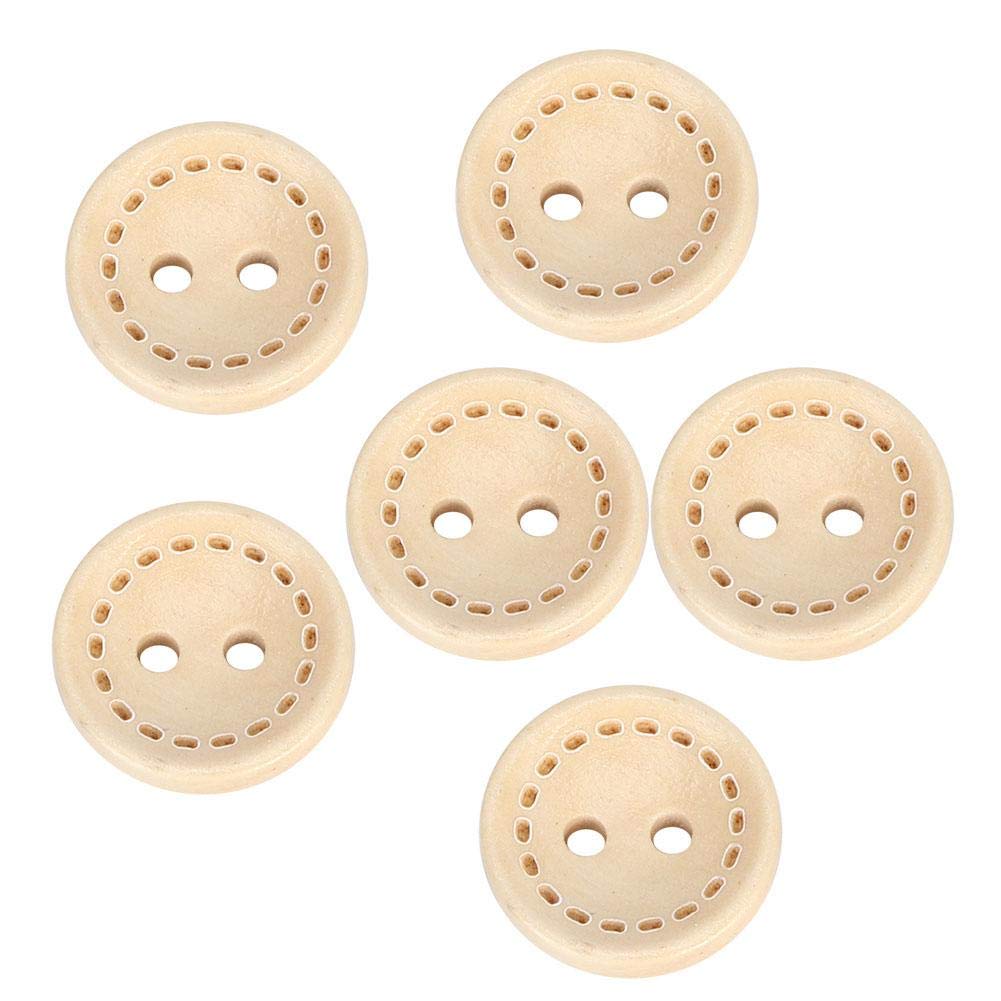 100Pcs Natural Wooden Buttons Round 1.5cm 2 Holes for Sewing Crafting DIY Handmade Decorations and Doll Making