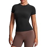 Aoxjox Women's Casual Basic Tee HIGH Elastic Cotton T-Shirt Short Sleeve Tops Everyday Crew Neck Slim Fit Y2k