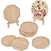 WEBEEDY 14 Pcs DIY Blank Base Trays for Mosaic Craft, 3.7 Inch Bamboo Coasters Octagonal Drinking Cup Coaster for DIY Plate Ornaments Making Crafts Tabletop Planters Protection Home Kitchen Decor