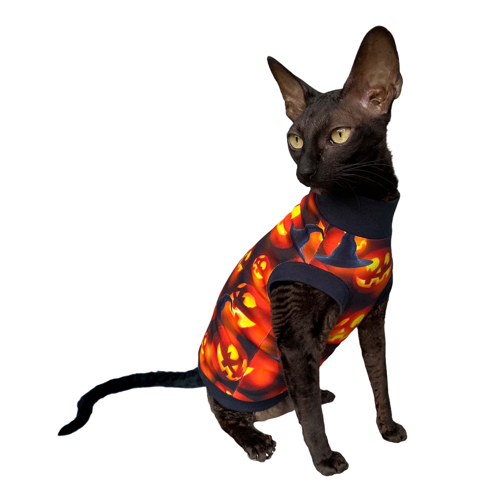 Kotomoda Cat's T-shirt Luciano's Halloween for Sphynx and naked cats (X-Small)
