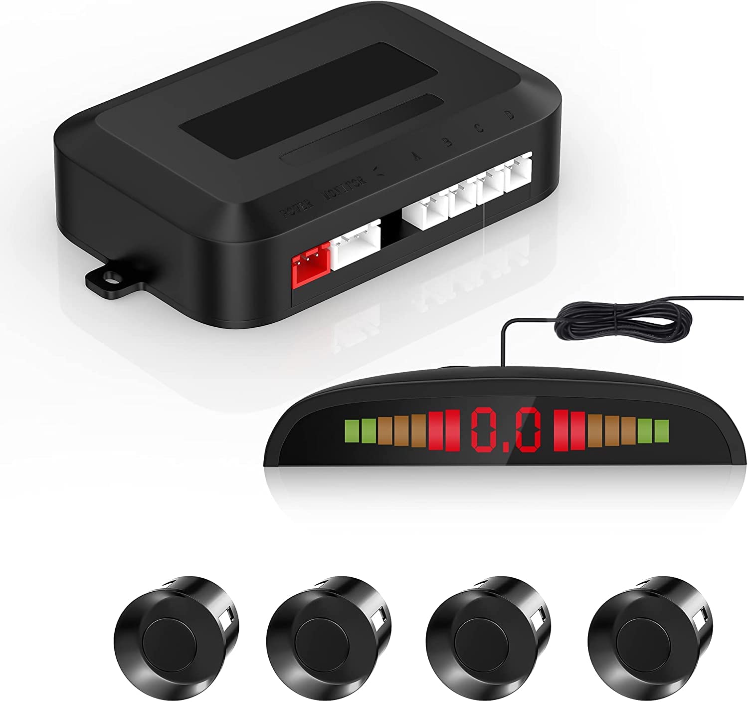 COCAR Car Reversing System 4 Distance Detection with Parking Sensor+LED Distance Display+Voice Warning-Black