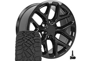 OE WHEELS LLC OE Wheels CV98B 20 Inch Rims and Tires Fit Silverado 1500 Snowflake Style 6x139.7 20x9 Gloss Black - Hollander 5668 - TerraMax RT 275/55-20 (Set of 4)