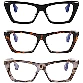 DOOViC 3 Pack Fashion Reading Glasses for Women Trendy Cat Eye Blue Light Blocking Computer Readers