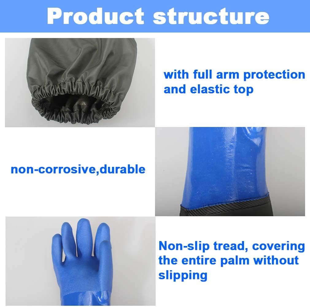 Pond Gloves, Long Arm Waterproof Gloves,Long Rubber Gloves for Men and Women - 25"/ 64 cm, Blue, 2 Count (Pack of 1) - Image 4