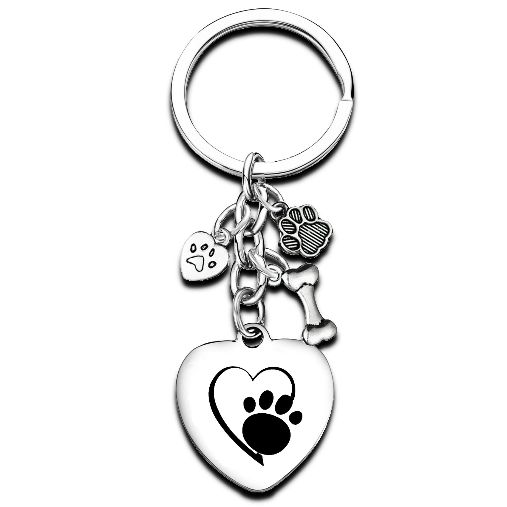 Nimteve Pet memorial Keyring Pet Lover Heart Keychain Dog Cat Paw Dog Tag Keychain Key Ring Pet Sympathy Gift for Pet Lover (Heart Paw)