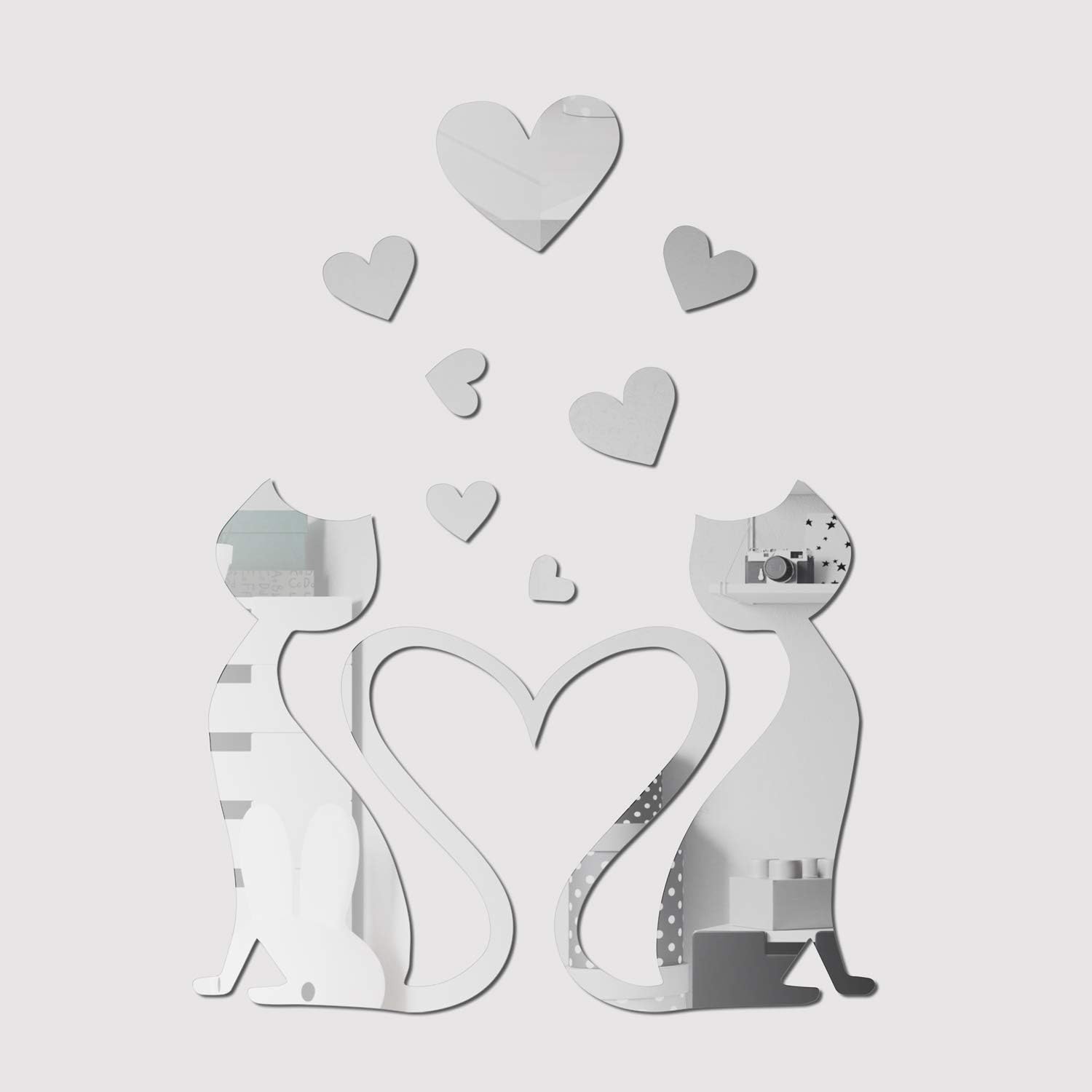 Walplus Mirror Wall Art Crystal Lovely Cat Wall Stickers Removable Self-Adhesive Mural Decals Vinyl Home Decoration DIY Living Bedroom Office Décor Kids Room