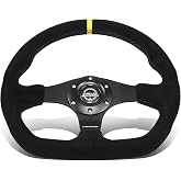 NRG Innovations NRG-RST-024MB-S-Y Reinforced Steering Wheel - 320mm Sport Suede Flat Bottom with Yellow Center Mark