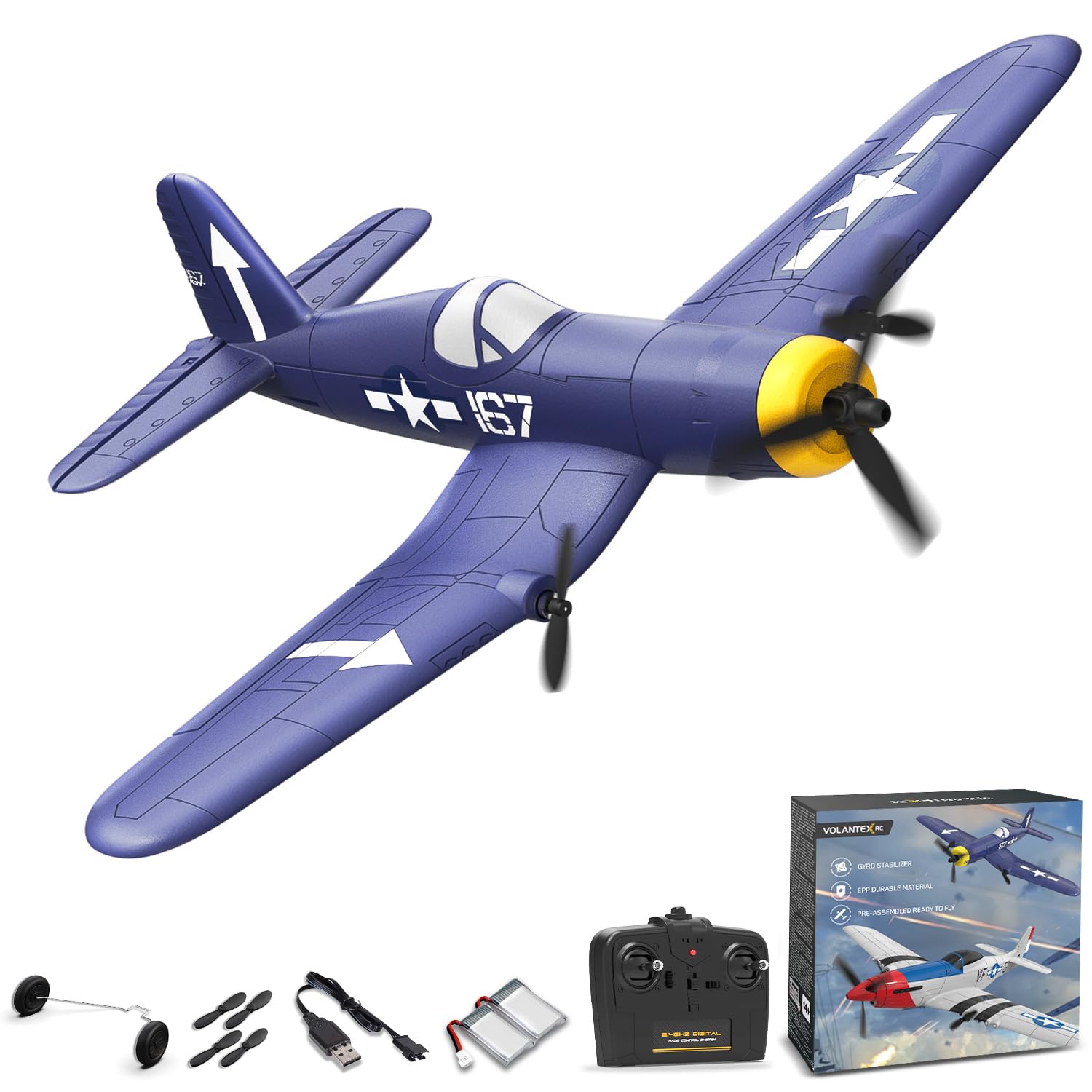 Photo 1 of VOLANTEXRC RC Plane 3 Channel Remote Control Airplane Fighter Toys, 2.4GHz 6-axis Gyro Stabilizer RTF Glider Aircraft Plane, Easy to Fly for Adults Kids Beginners Boys (F4U Corsair)