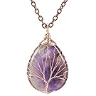 MOWOM Copper Pendant Necklace Simulated Amethyst Tree of Life Chakra