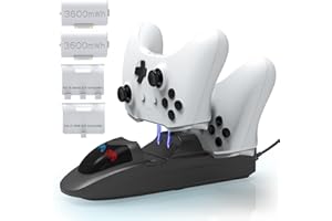 iPLYGAM Controller Charger Station with 2 x 3600mWh Rechargeable Battery Packs for Xbox One/Xbox Series/Xbox Elite/Xbox X Controller, Charging Station Dock for Xbox Controlllers with 4 White Covers,
