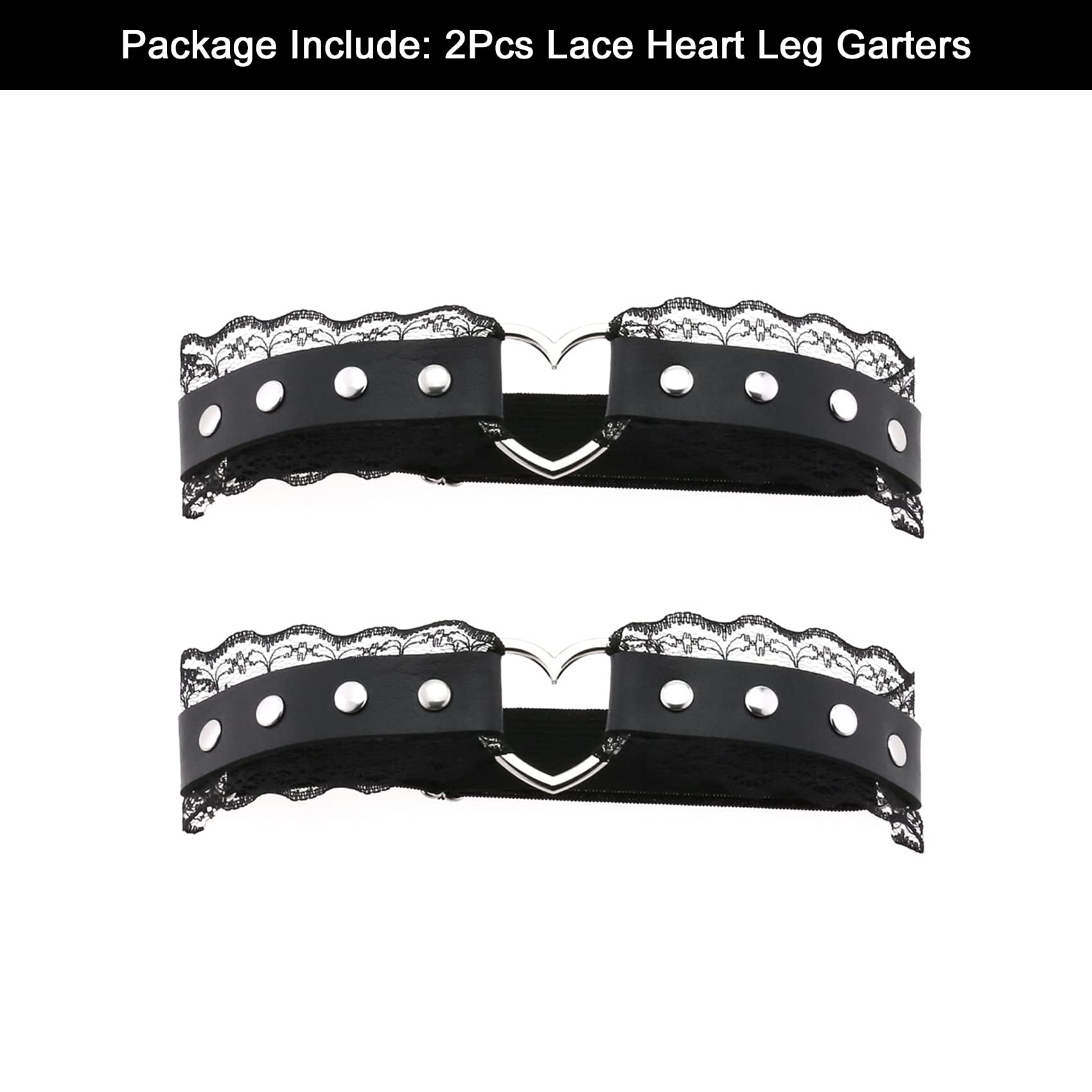 alisikee 2Pcs Adjustable Lace Heart-Shaped Thigh Garter, Elastic Leg Garters for Women
