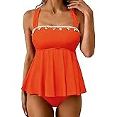 DaiLiWei Tankini Swimsuit for Women Modest 2 Piece Bathing Suit Tummy Control Bandeau Tankinis Top Full Coverage Swim Suits
