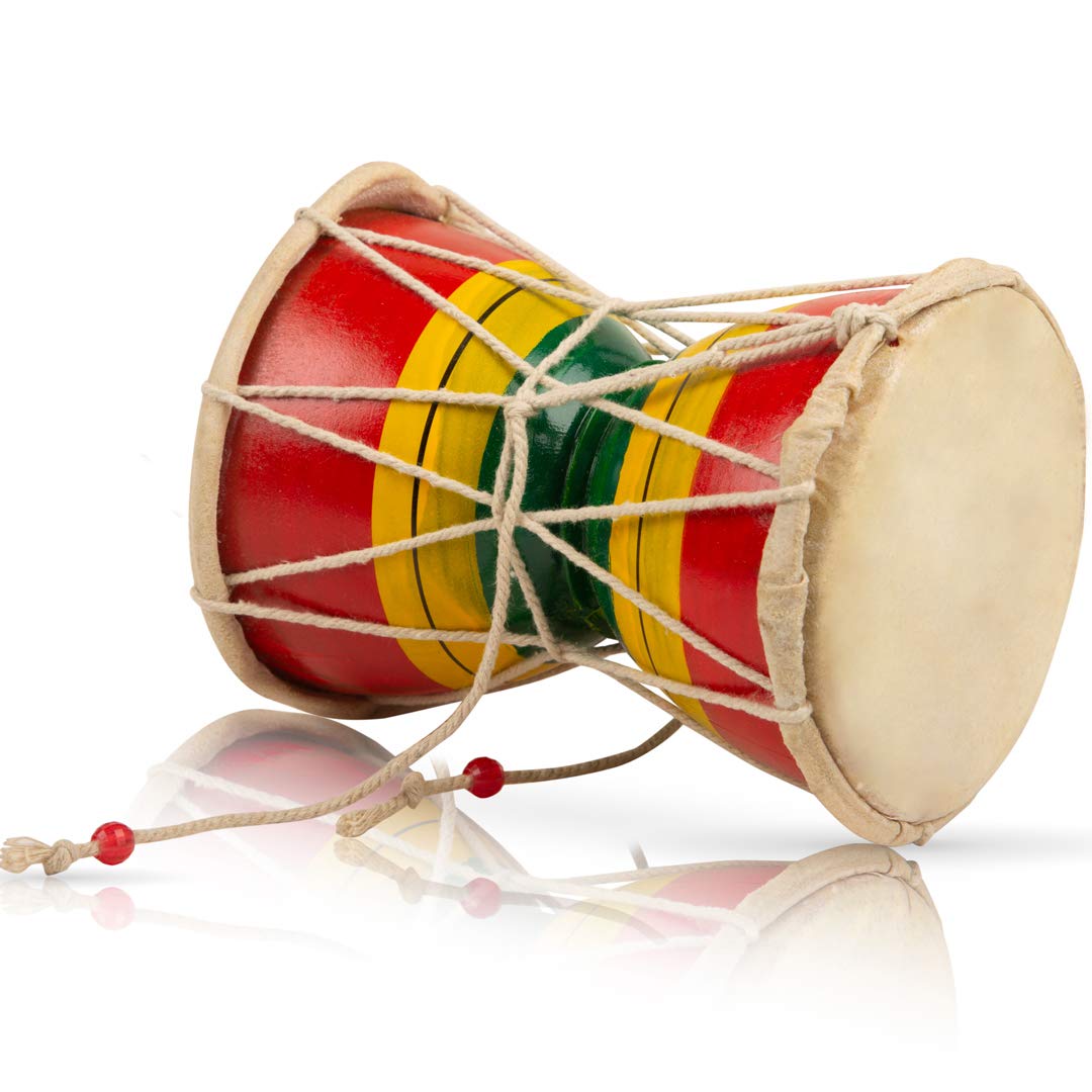 15 cms Small Handmade Traditional Authentic Wooden & Leather Classical Indian Folk Dumroo Damroo Damaru Hand Drum Percussion Instrument Set, Decorative Collectible Showpiece World Musical Instruments — image 1
