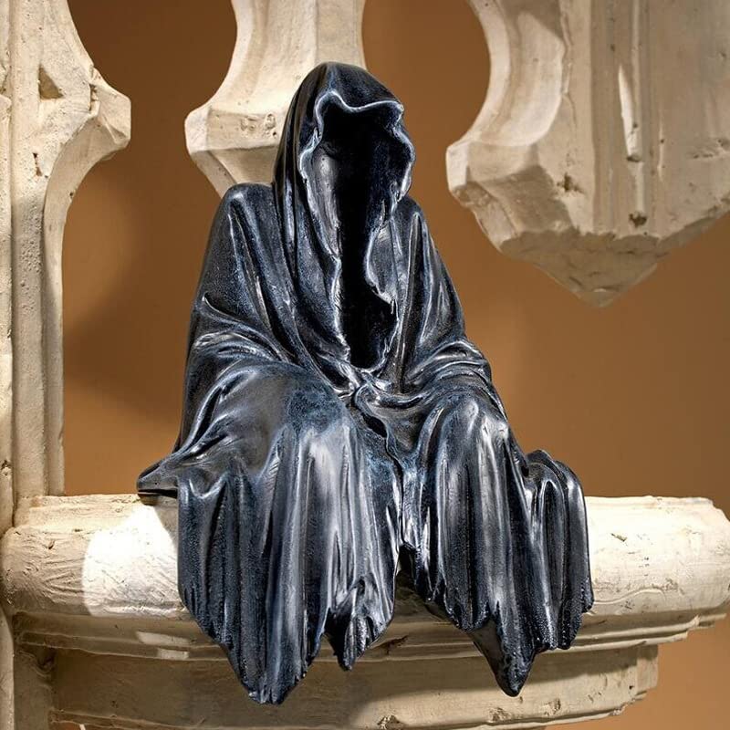 BigTree Death Statue Mysterious Black Dress Gothic Cloak Sculpture Figurine Ornament Darkness Style Resin Craft Behind Scenes Creative Decoration For Home Offiice Desktop Cabinets