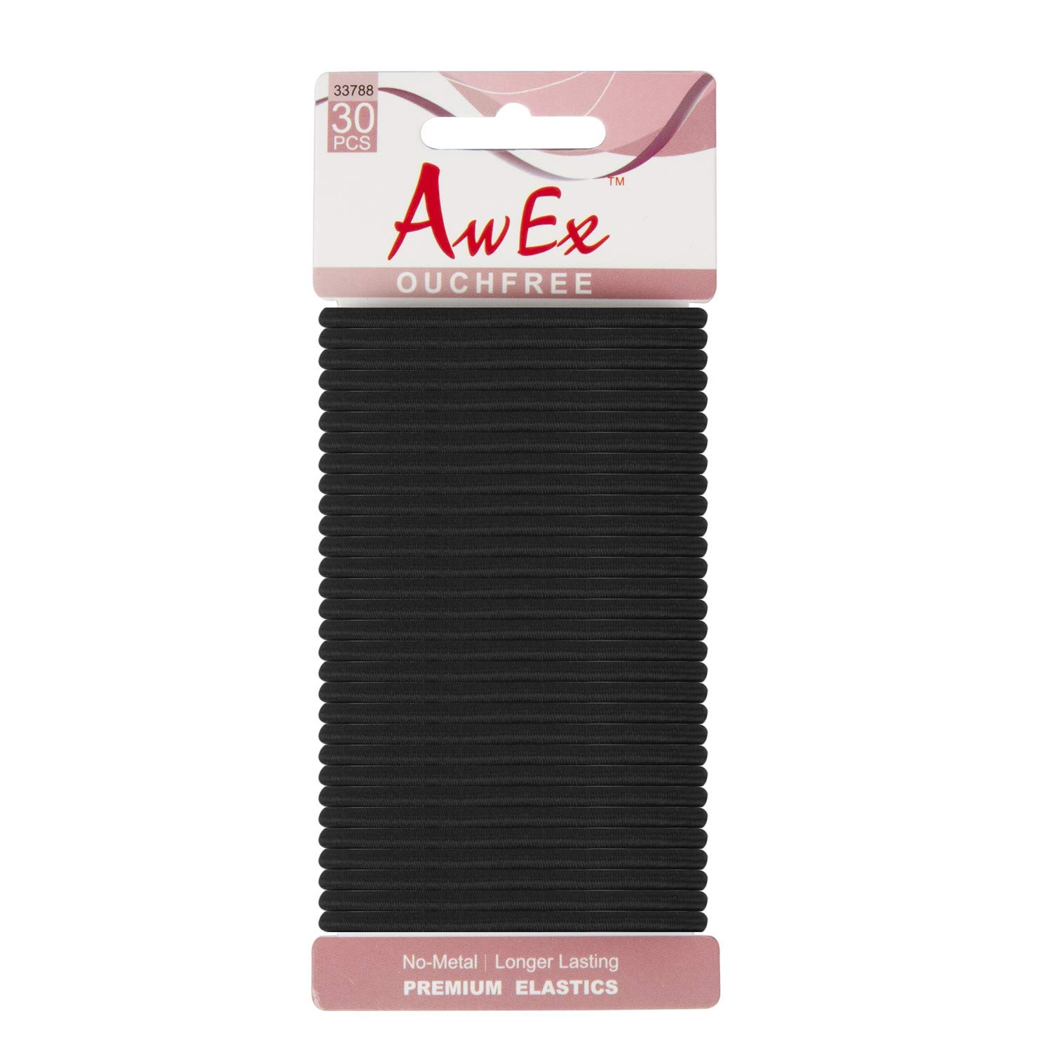 AwEx Hair Accessory Kit, Black, Pack of 4 PCS Headbands Coated Silicone Grips, 4 mm Medium Hair Ties 30 PCS, 2 inches Pretty Bobby Pins 60 PCS