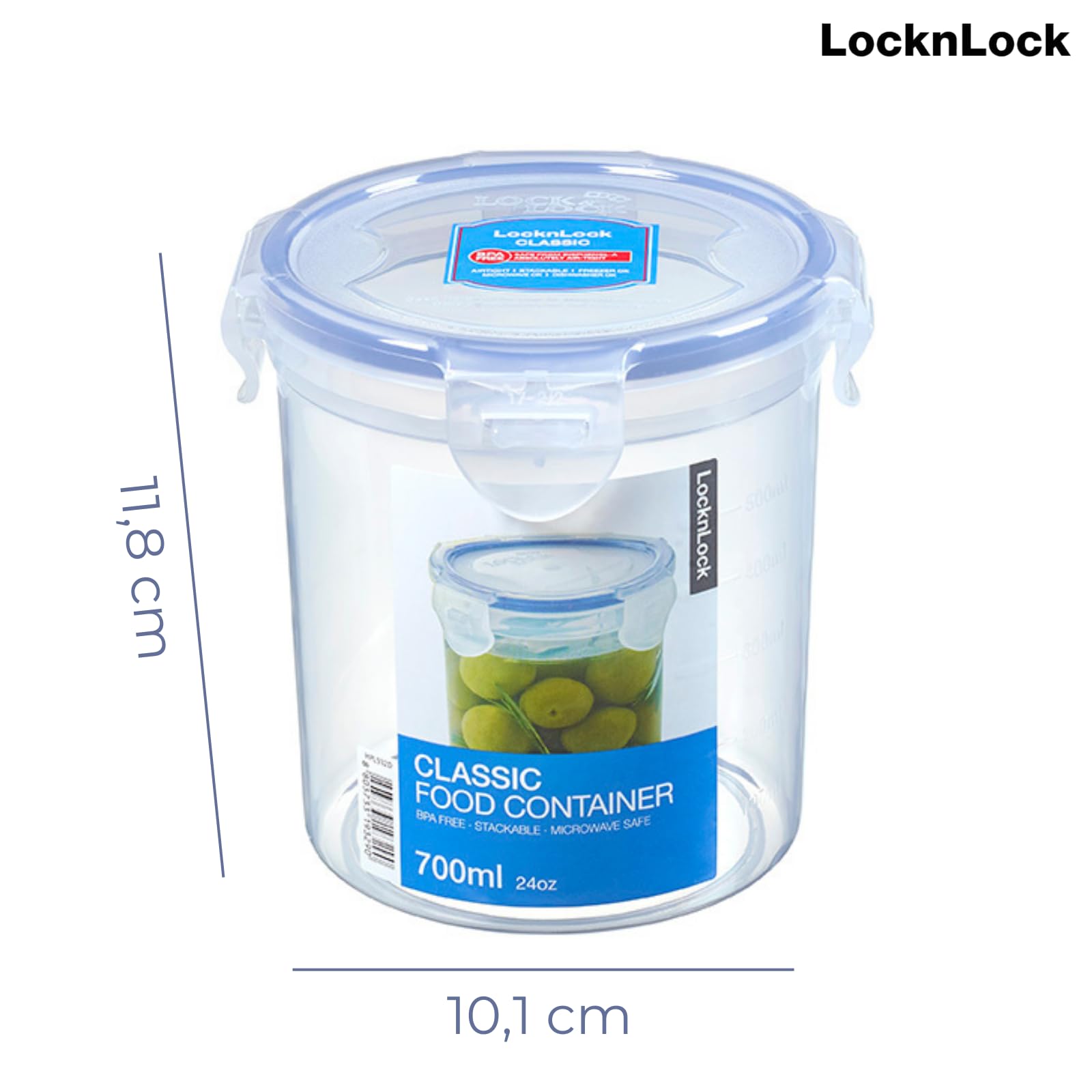 LocknLock Classic Frischhaltedose | 700 ml | Ø 11,4 x 11,7 cm | 100% luft- und wasserdichte Vorratsdose | Spülmaschinen-, und Mikrowellengeeignet | BPA-Frei | 4-fach Sicherheits-Verschluss 2