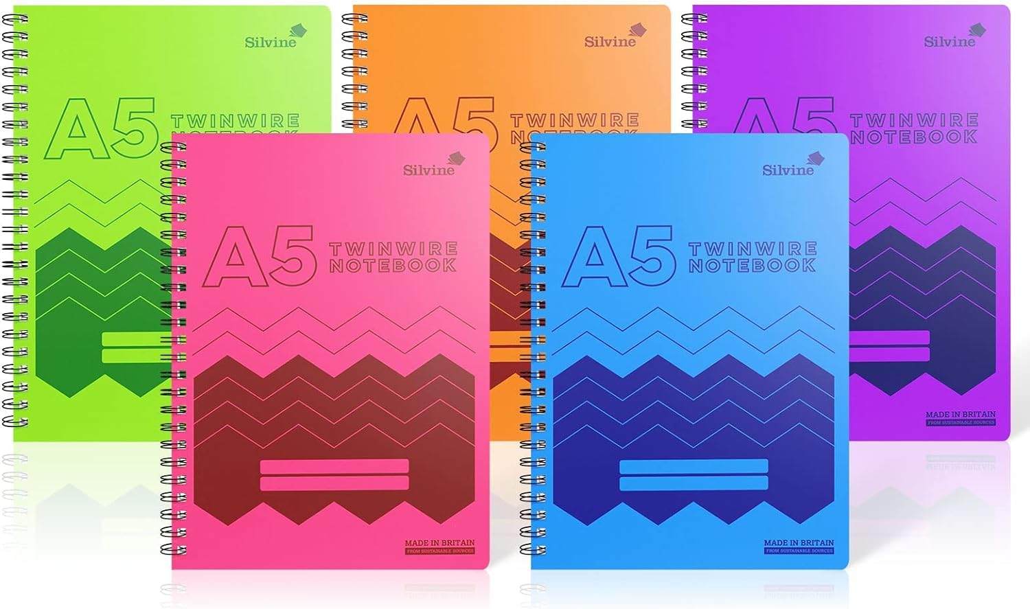 Silvine 160 Page A5 Wirebound Notebooks with Durable Wipe Clean Covers [Assorted Pack of 10]