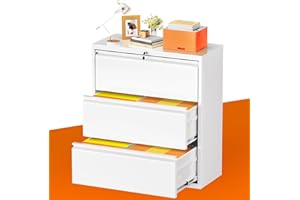INTERGREAT White File Cabinet 3 Drawer, Metal Lateral Filing Cabinet with Lock, 36W Locking White Horizontal Cabinet with Adjustable Frame for Home Office
