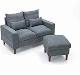 Panana Linen Fabric Love Seat Couch 2 Seater Grey with Footstool view 5
