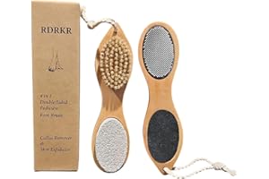 RDRKR Pumice Stone Foot File 4 in 1 Double Sided Foot Cleaner Kit Pedicure Steel Files Sandpaper Pumice Stone Boar Bristle Bamboo Foot Scrub