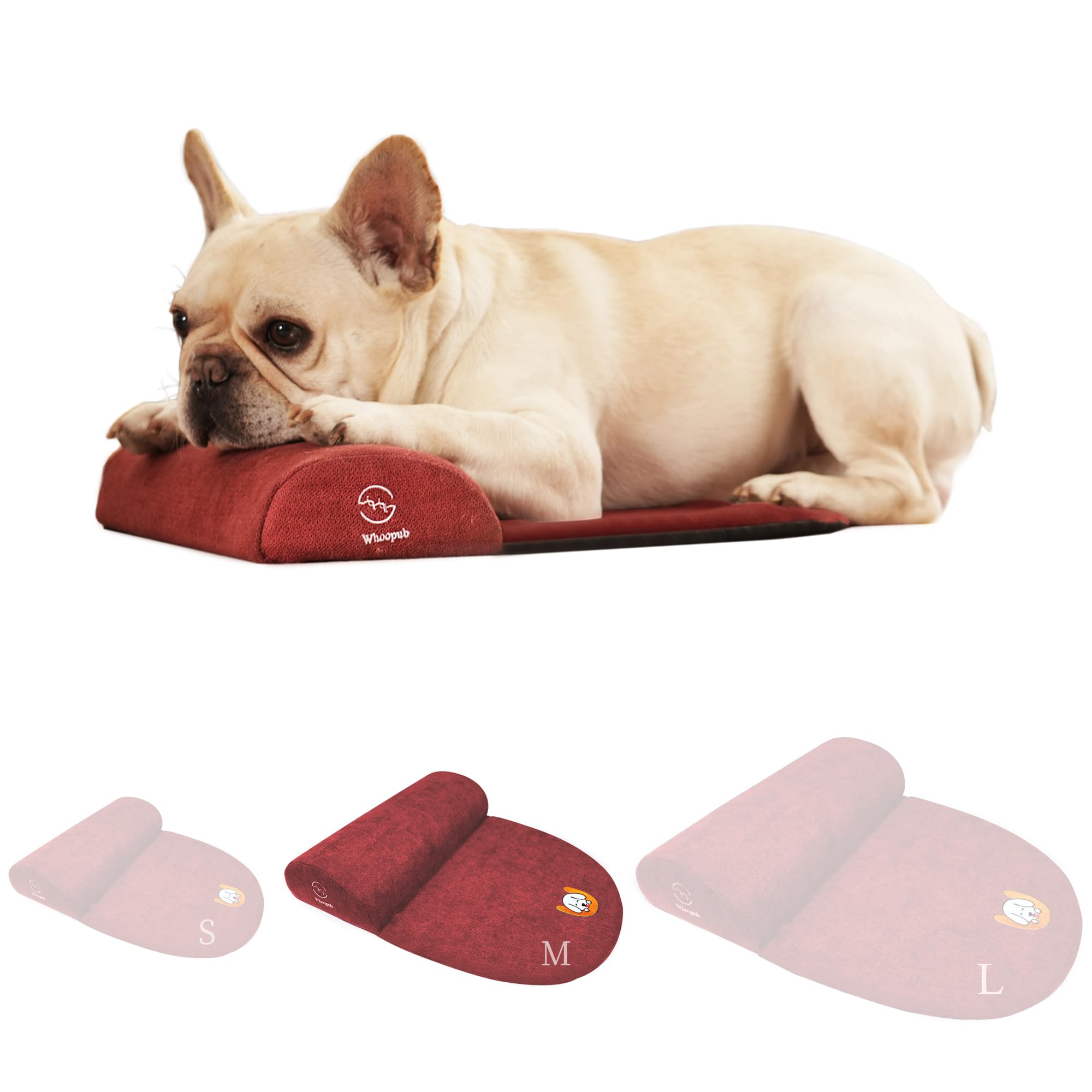 Photo 1 of Whoopub Dog and Cat Bolster Pillow for Medium Dogs and Cats, Benefit for Cervical Vertebra and Neck, Easy to Carry When Traveling, with High Resilience Foam, Machine Washable Cover (Red, Medium)