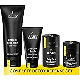 Lumin 4 Piece Men Skincare Set with Charcoal Face Wash, Deep Scrub, Daily Moisturizer & Dark Circle Defense Balm, Helps Detoxing & Hydrating, for All Skin Types