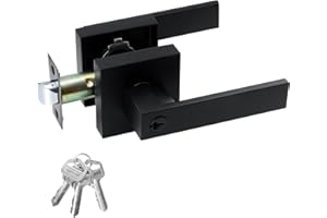 JO.KO Entry Door Lock Set, Square Door Lever for Bedroom, Passage Door Privacy Locking Interior/Exterior Entry Door Knob/Heavy Duty