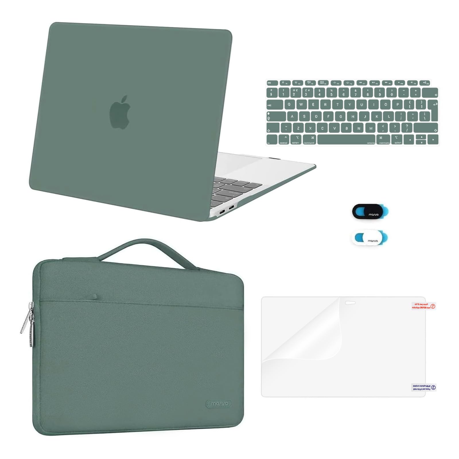 MOSISO Compatible with MacBook Air 13 inch Case 2021 2020 2019 2018 M1 A2337/2179/1932, Hard Shell for MacBook Air M1 Case 13.3 inch &Bag&Keyboard Skin&Webcam Cover&Screen Protector, Midnight Green