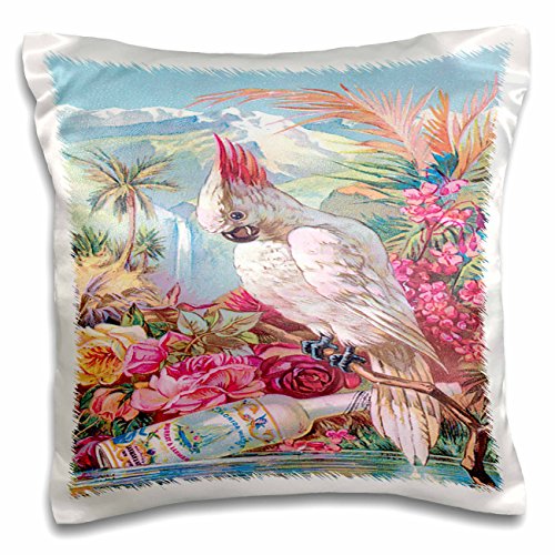 3dRose Florida Water Perfume Poster with Roses, A Palm Tree and A Cockatoo-Pillow Case, 16 by 16