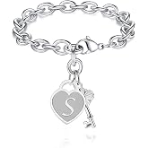 TONY &amp; SANDY Initial Charm Bracelets for Girls Women Stainless Steel A-Z Bracelet Personalized Gifts Birthday Graduation Easter Basket Stocking Stuffers for Teens Girls Women Jewelry