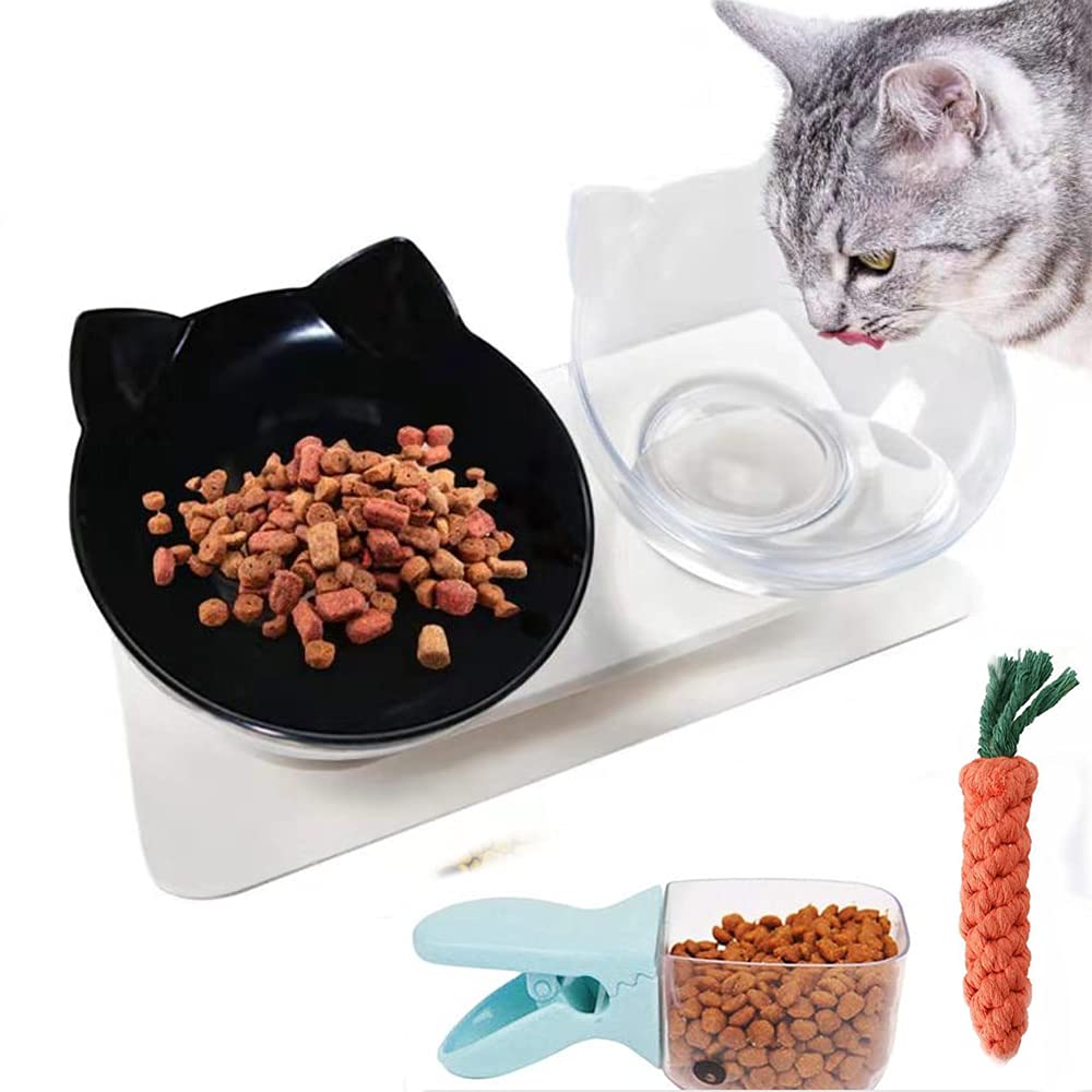 Cat Bowl With Stand 15° Tilted Anti-Slip Cat Bowls For Indoor Cats Protect Pets Cervical Vertebra Detachable