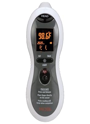 MOBI - Ultra Pulse Digital Thermometer - Ear & Forehead indicator Pulse Rate Monitor Flashlight - Talking Digital Fever Monitor for Baby Kids & Adult