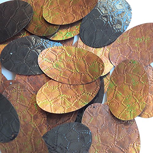 Tooled Leather Bronzed Iridescent Sequin Oval 2 inch Couture Paillettes. Made in USA. Loose sequins for embroidery, bridal, applique, arts, crafts, and embellishment.