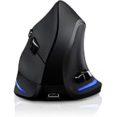 TRELC Ergonomic Mouse, 2.4G Wireless Vertical Optical Mouse with Adjustable Sensitivity (1000/1600/2400 DPI), 6 Buttons for PC, Desktop, Laptop, Notebook (Black)