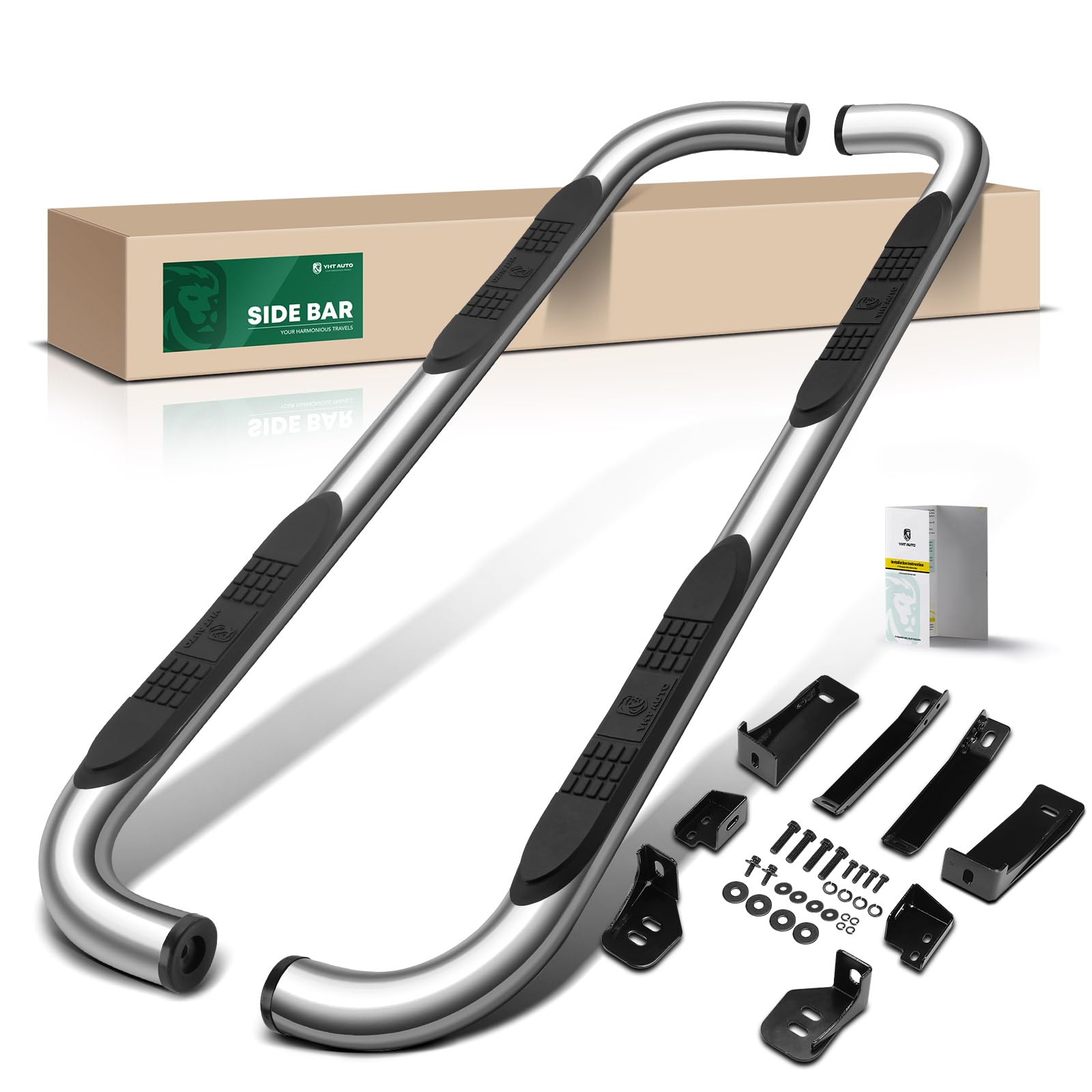 Photo 1 of YHTAUTO 3 Inch Running Boards Side Step Bars Fit Chevy Silverado & GMC Sierra 1500 1999-2018, 2500 3500(Extended Cab/Double Cab) 90-Degree Bent End S/S 304 Polished, Truck Side Step Rails