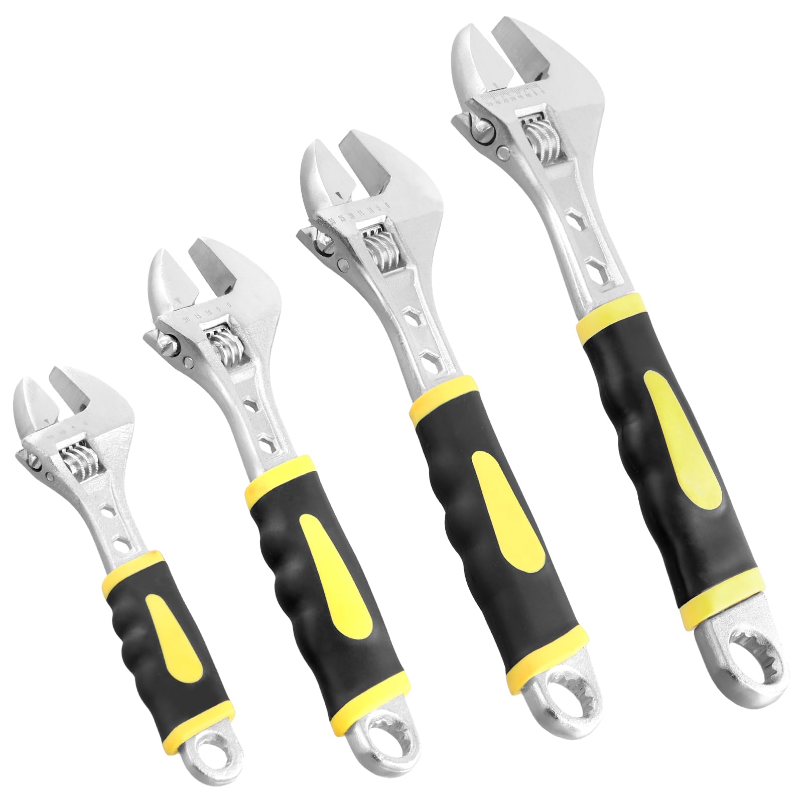 MUKSUET Adjustable Spanner Wrench Set, 4-Piece (6, 8, 10, 12 Inch) with Hex Hole and Spline Drive, Automotive Repair and Home Installation