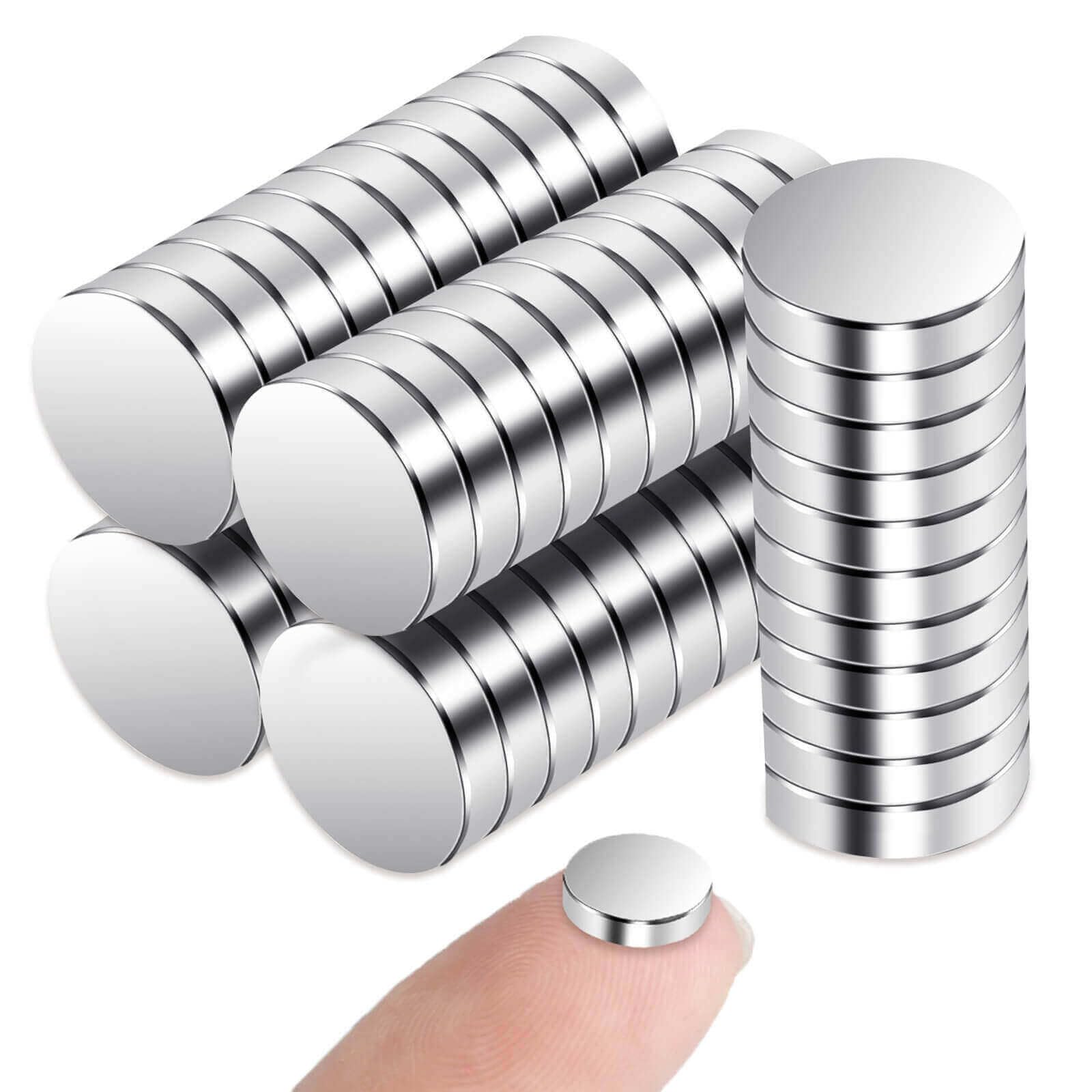 DGDUBRB 55pcs Round Silver Neodymium Magnets, 9x2mm, Strong Fridge Magnets for Crafts, Office, Notice Board