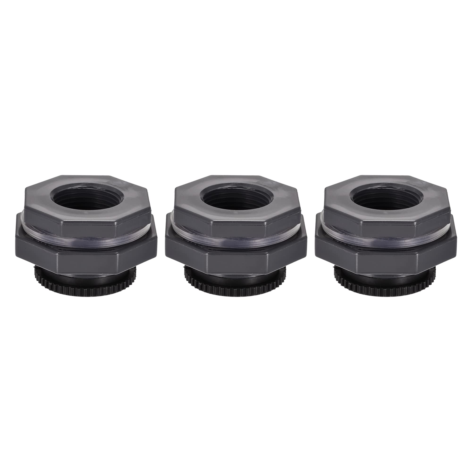 M METERXITY 3 Set PVC Bulkhead Fitting - Threaded Bulkhead Water Tank Connector, with Plug Fitting, Apply to Aquariums, Rain Buckets, (G1 Thread, Gray)