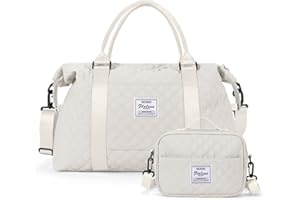 HYC00 Weekender Bag for Women with Toiletry Bag, Travel Duffel Bag Overnight Carry on Bag, Gym Tote Bag with Wet Pocket,Beige