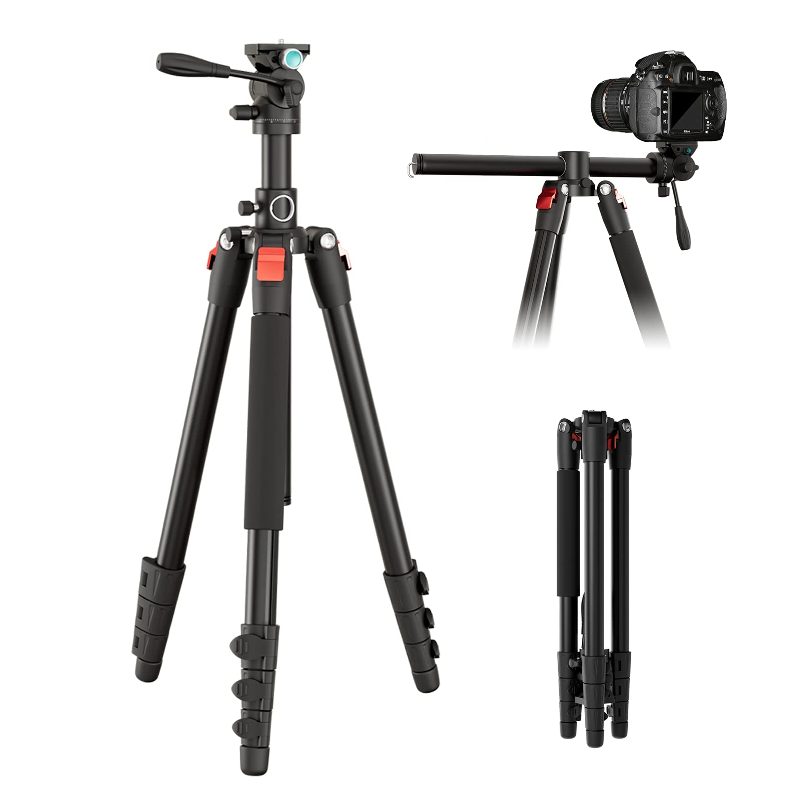Mua Heavy Duty Video Tripod, HTURS 3in1 Horizontal Video Tripods,69" Aluminum Travel Tripod
