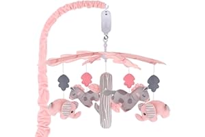 Upgraded Blublu Park Musical Crib Mobile for Girls, Baby Mobile with Hanging Rotating Toys Woodland Nursery Decor for Newborn Baby Boys Girls, Digital Music Box with 3 Modes, 12 Lullabies (Pink)