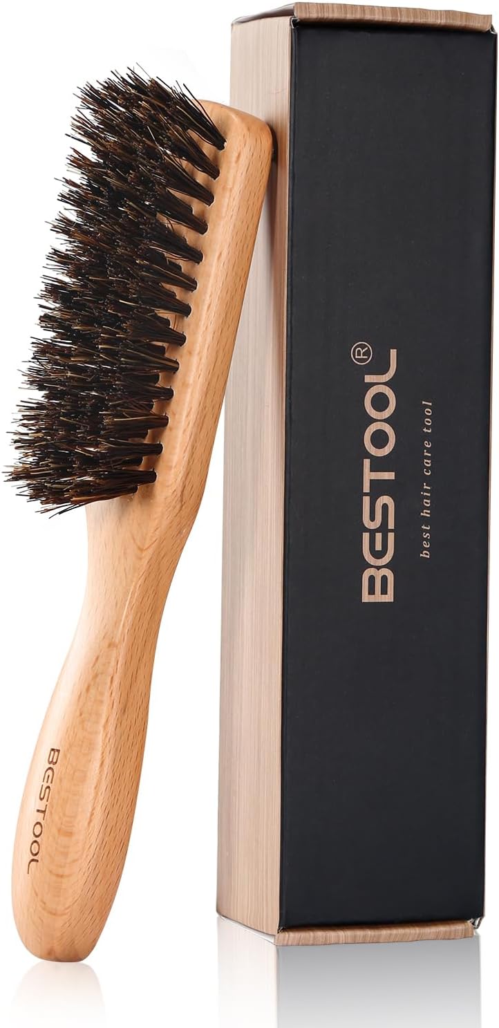 BESTOOL Hair Brush Professional Boar Bristle Beard Brush Natural Beech Wood