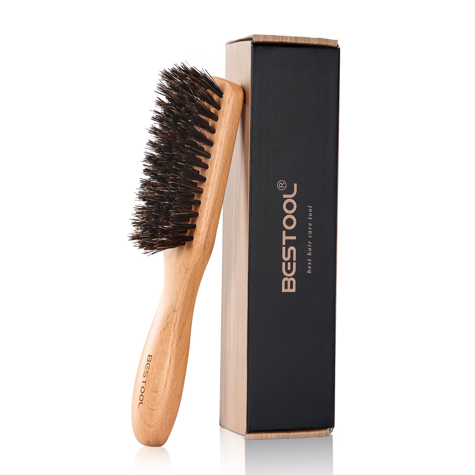 BESTOOL Hair Brush, Professional Men's Beard Brush, Boar Bristle Hair Brush/Beard Brush for Moustache Styling (Natural)