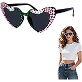Maazusa Heart Shaped Sunglasses for Women Girls Bling Pink Green Party Glasses with Crystals Perfect for AKA Sorority Birthday Bachelorette Party Favors Gifts