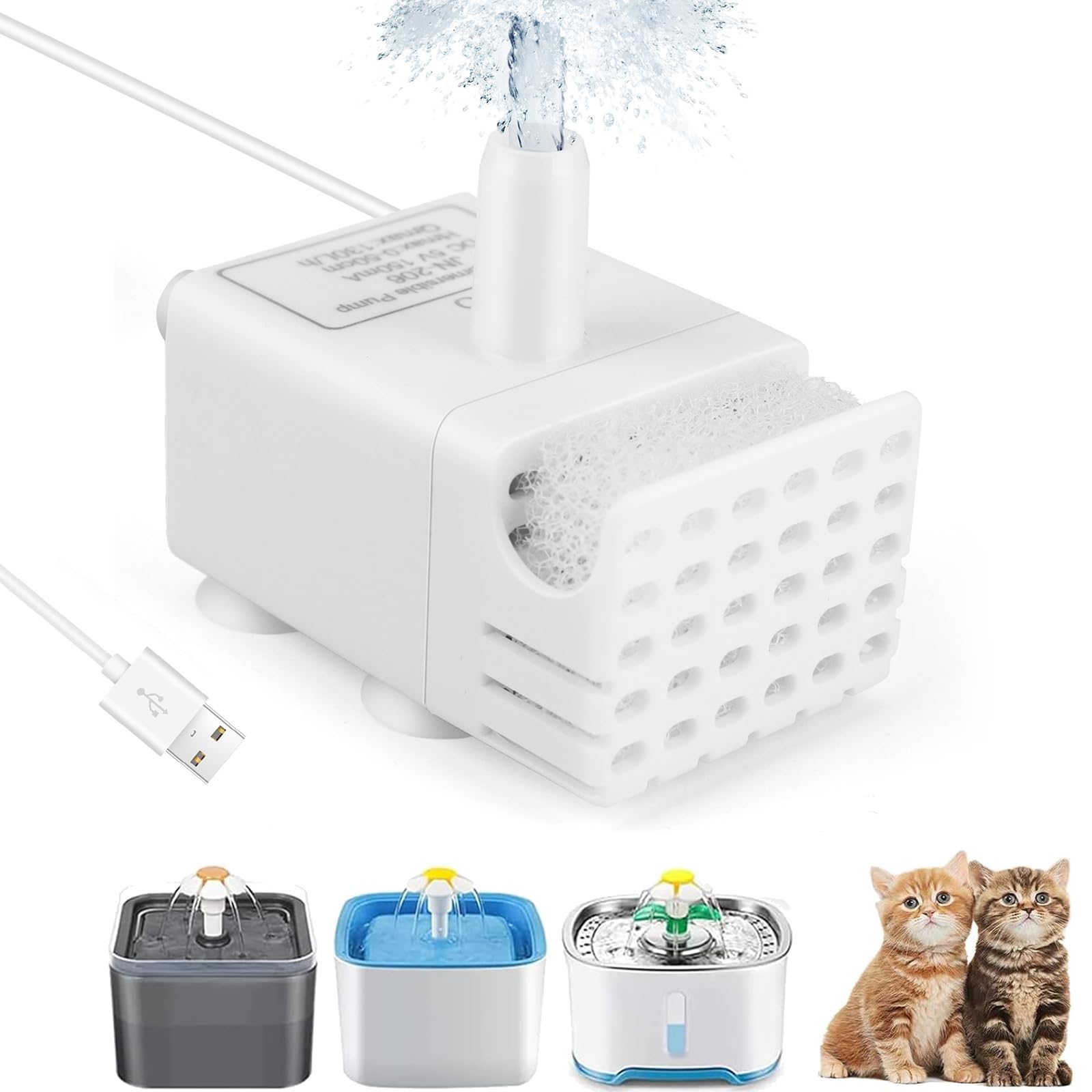UNISOPH Pet Cat Pump, Submersible Water Pump for Cat Flower Fountain Electric Water Pump for Motor Low Energy Consumption Ultra Silent for Fountains(5V)