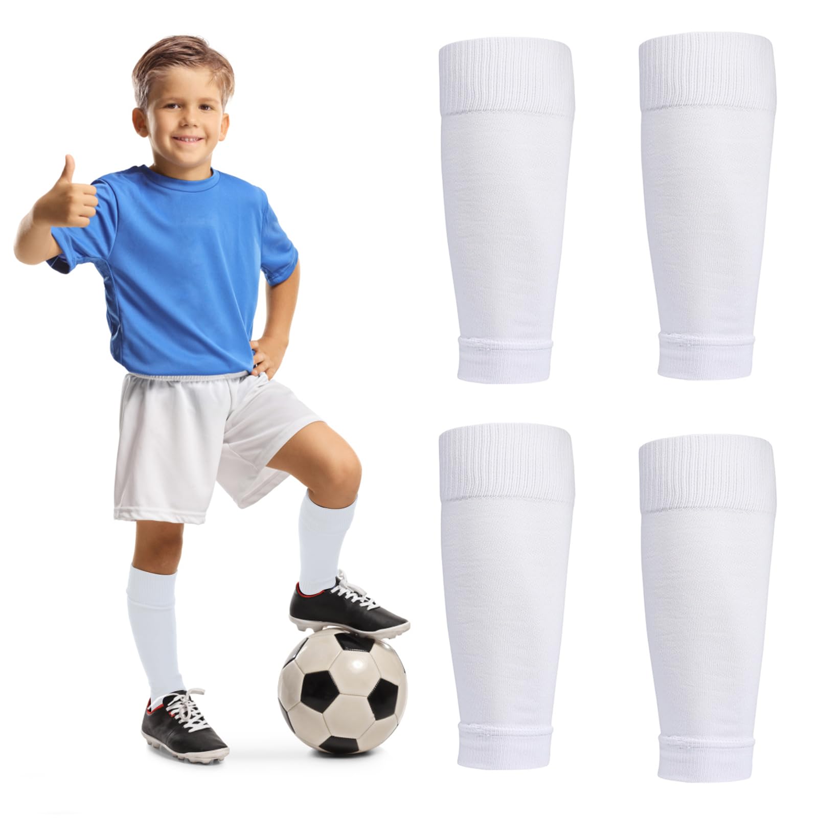 Football Sock Sleeves Soccer Shin Guards Sleeves White Team Leg Sock Sleeve Cut Soccer Socks for Football Games Beginner